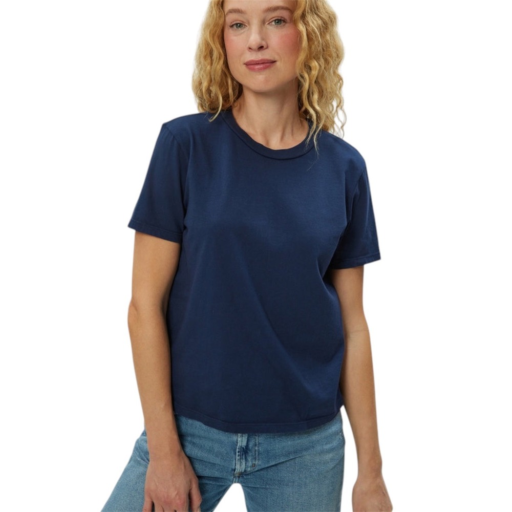 Michael Stars T-Shirt Women OS Navy Blue Cotton Crew Neck Short Sleeve 6004